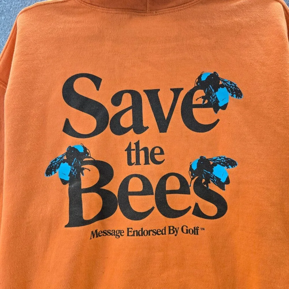 Golf Wang Men‎ Hoodie L Orange Save The Bees Graphic Print Fleece Pullover READ